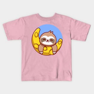 Cute Sloth With Moon Cartoon Kids T-Shirt